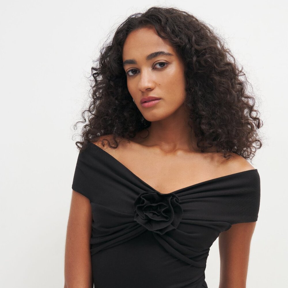 Reformation Black Fiorello Knit Midi Length Dress (Size Medium)